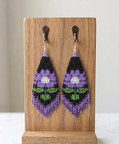 Flower Beaded Earrings ( Purple )-2