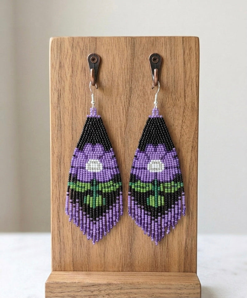 Flower Beaded Earrings ( Purple )-2