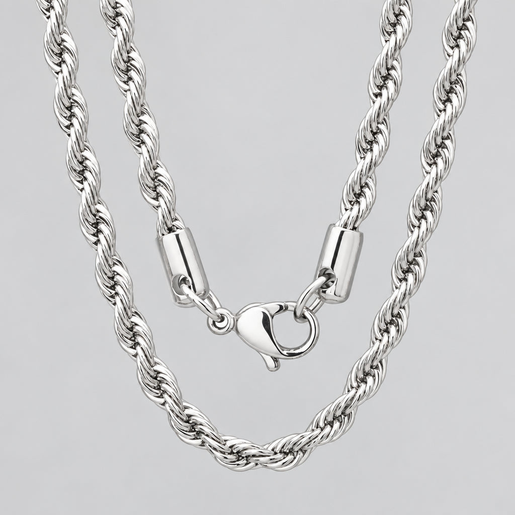 Men’s 24" Stainless Steel Silver Rope Chain Necklace. Heavy-Duty Biker Necklace-1