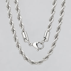 Men’s 24" Stainless Steel Silver Rope Chain Necklace. Heavy-Duty Biker Necklace-1