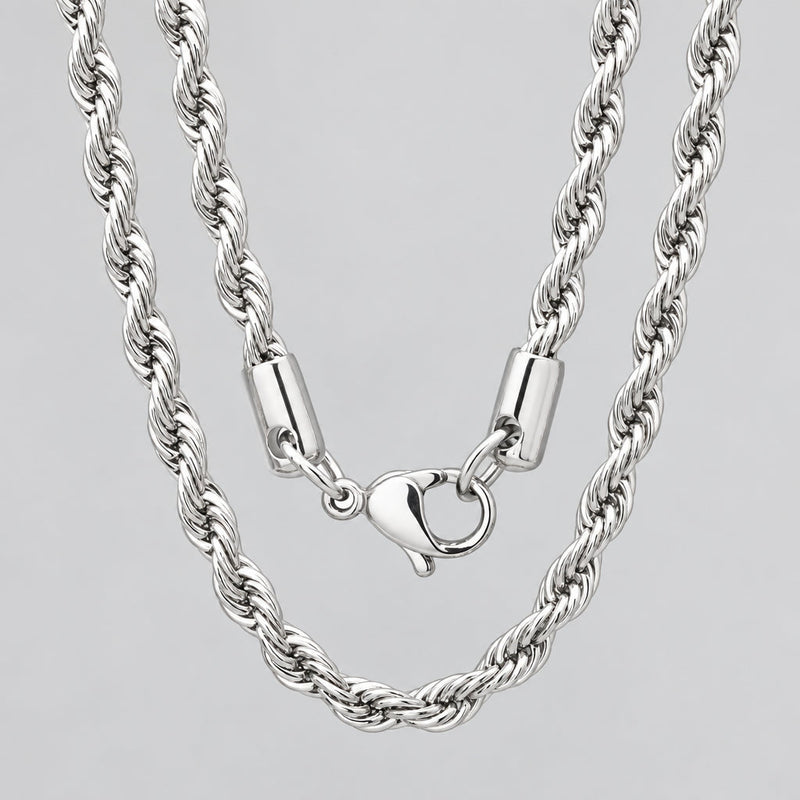 Men’s 24" Stainless Steel Silver Rope Chain Necklace. Heavy-Duty Biker Necklace-1