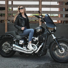 Open Road Women's Hooded Classic Leather Motorcycle Jacket-6