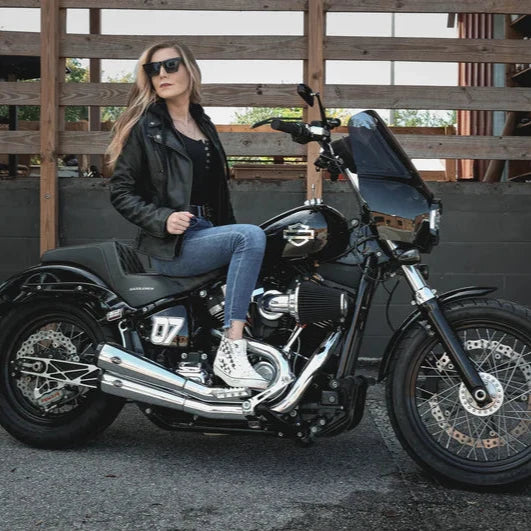 Open Road Women's Hooded Classic Leather Motorcycle Jacket-6