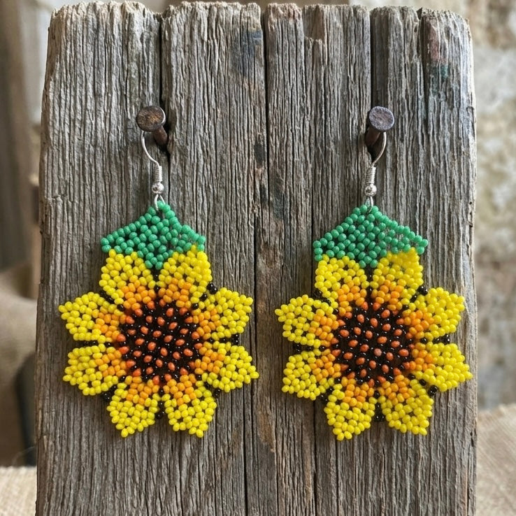 Sunflower Beaded Earrings (Yellow)-1
