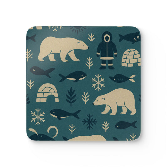 Winter Wildlife Cork Coaster Set | Polar Bear & Igloo Design, Eco-Friendly Drink Coasters, Holiday Home Decor, Rustic Gift Idea