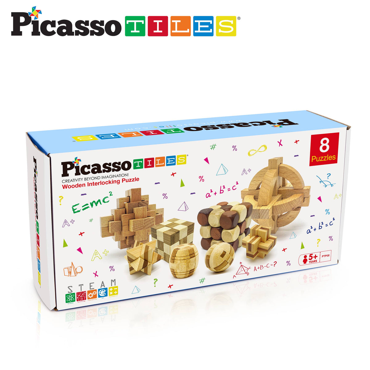 PicassoTiles - PicassoTiles 8PK Wooden Logic Puzzle - Ages 6+-10