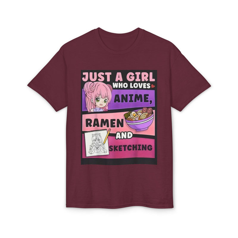 "Just a Girl Who Loves Anime Ramen and Sketching" T-Shirt-7