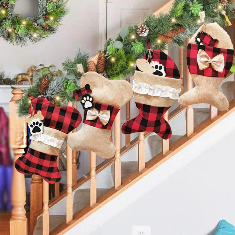 Christmas Pet Socks Gift Bag, Polyester Holiday Stockings-13
