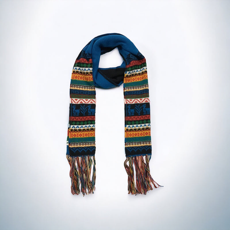 Blue and Black Handmade Reversible Alpaca Scarf-2