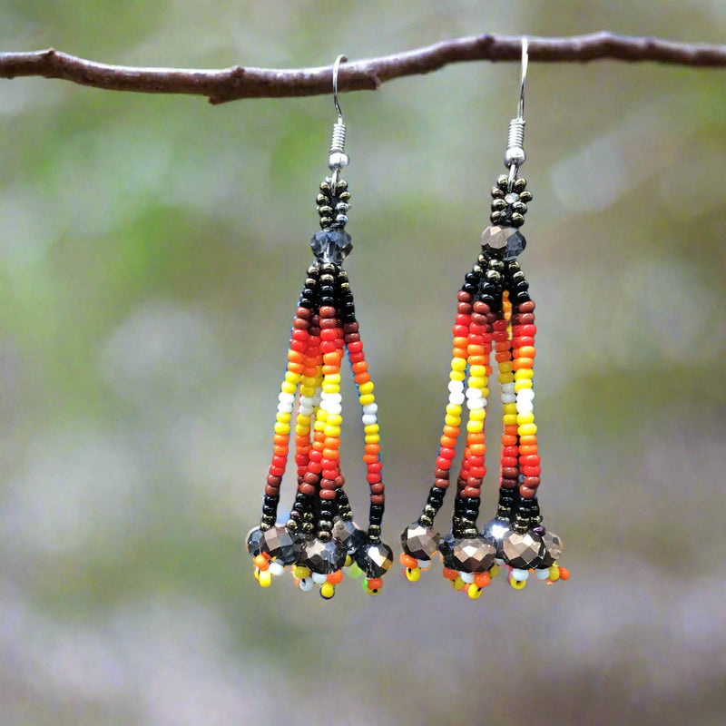 Iron Grey Six-Strand Beaded Cascade Earrings-1
