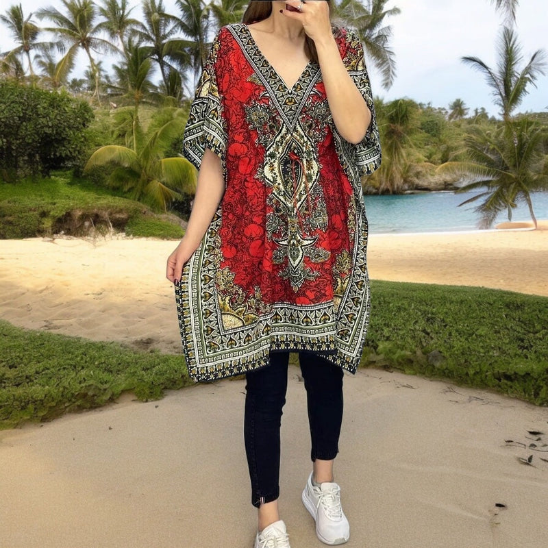 Red Printed Kaftans for Women-1