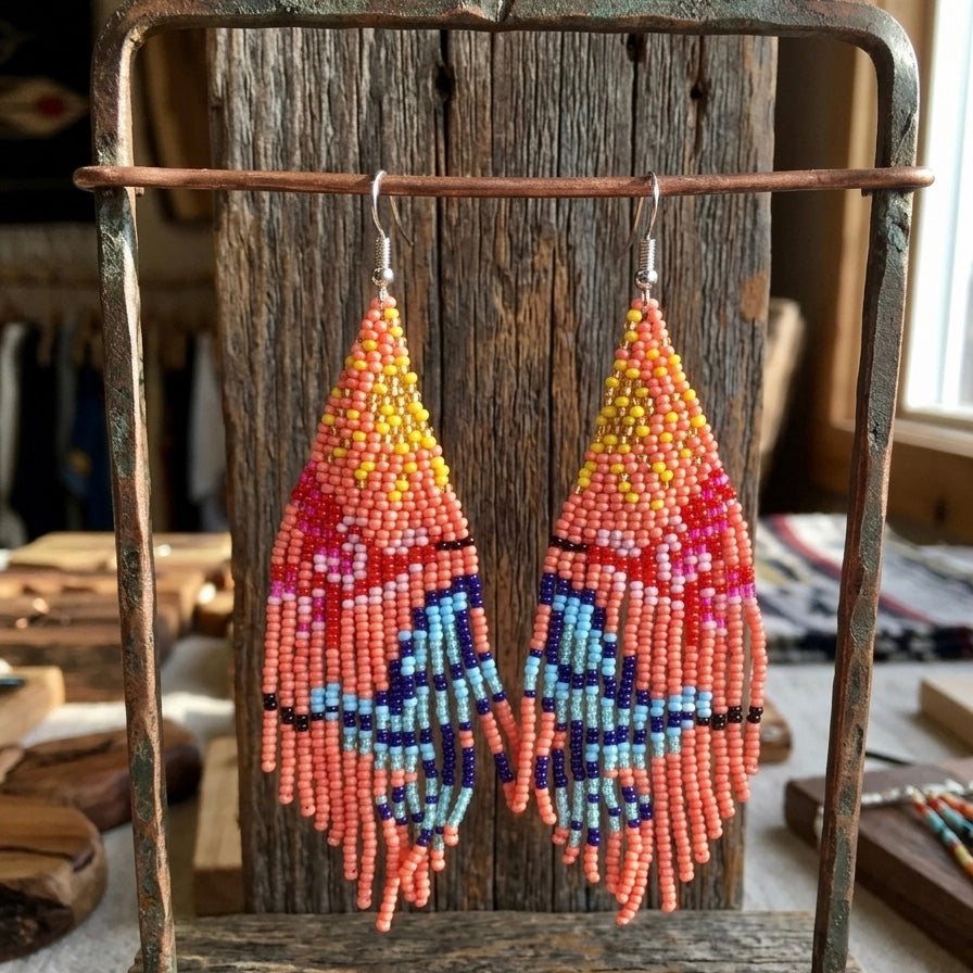 Peach Sky Dancer Beaded Earrings-2