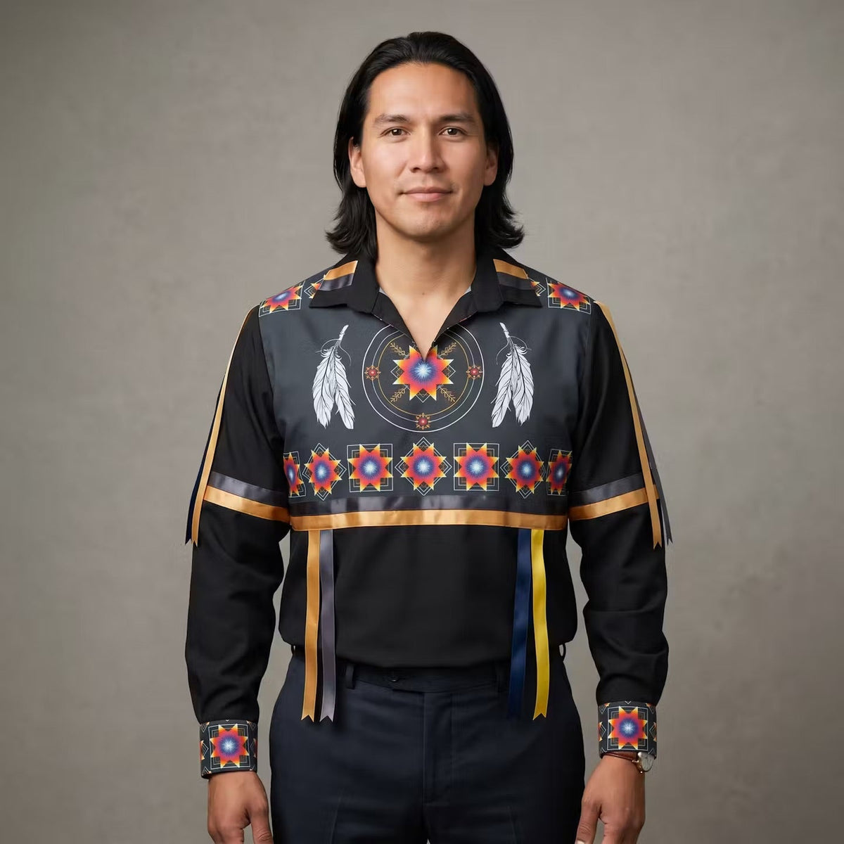 Ribbon Shirt with feathers-8