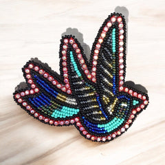 Sky Blue Beaded Hummingbird Barrette-2
