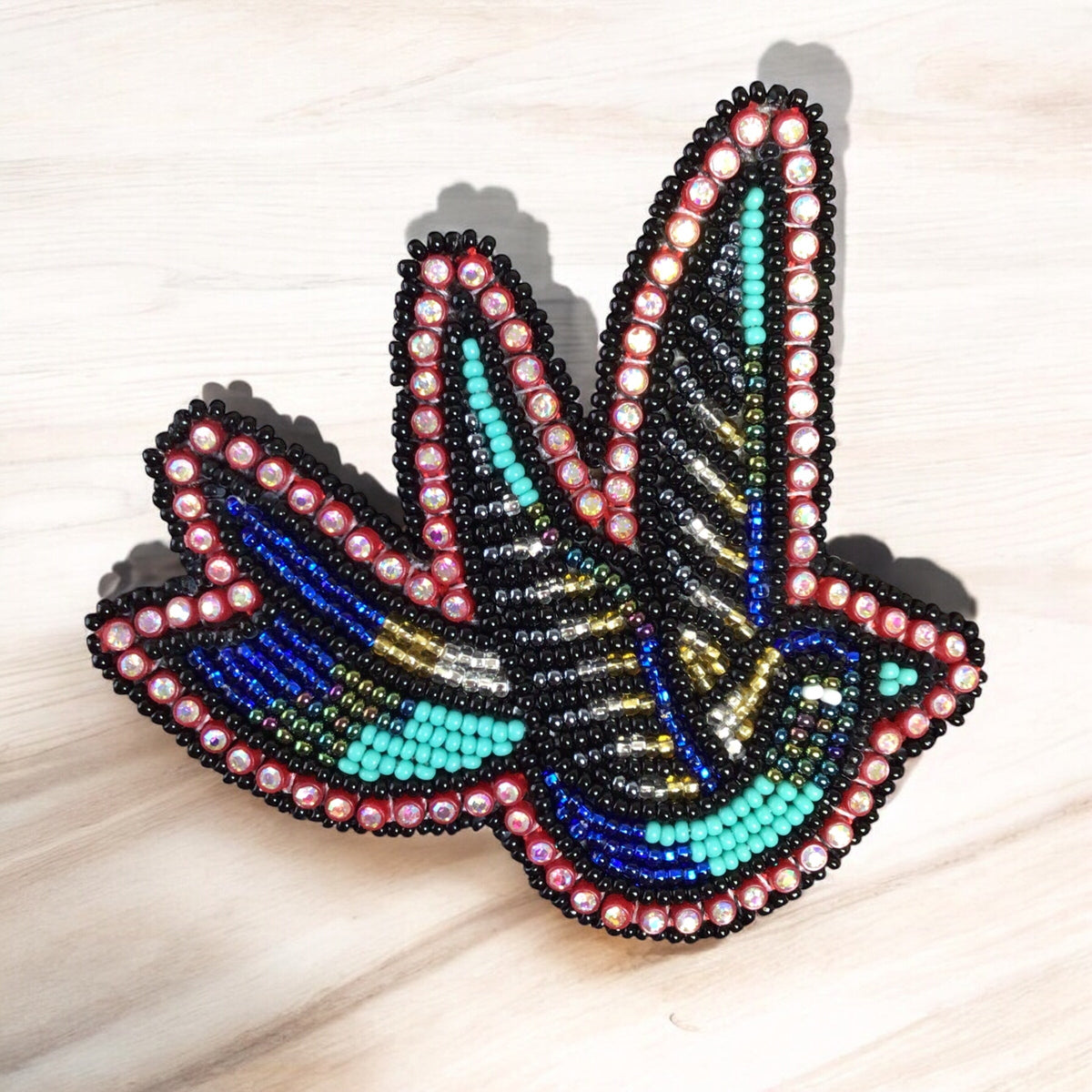Sky Blue Beaded Hummingbird Barrette-2