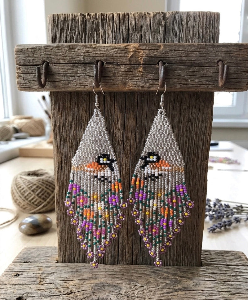 Bird Fringe Earrings (Silver)-5
