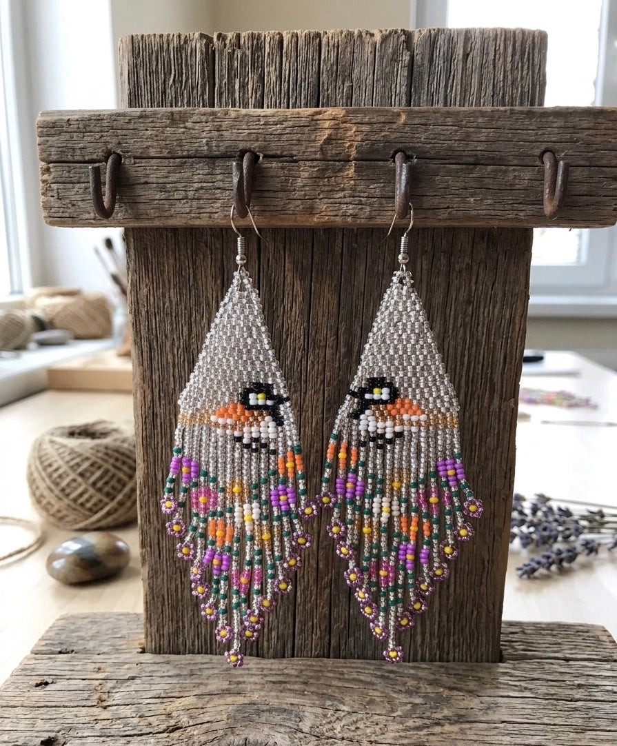 Bird Fringe Earrings (Silver)-5