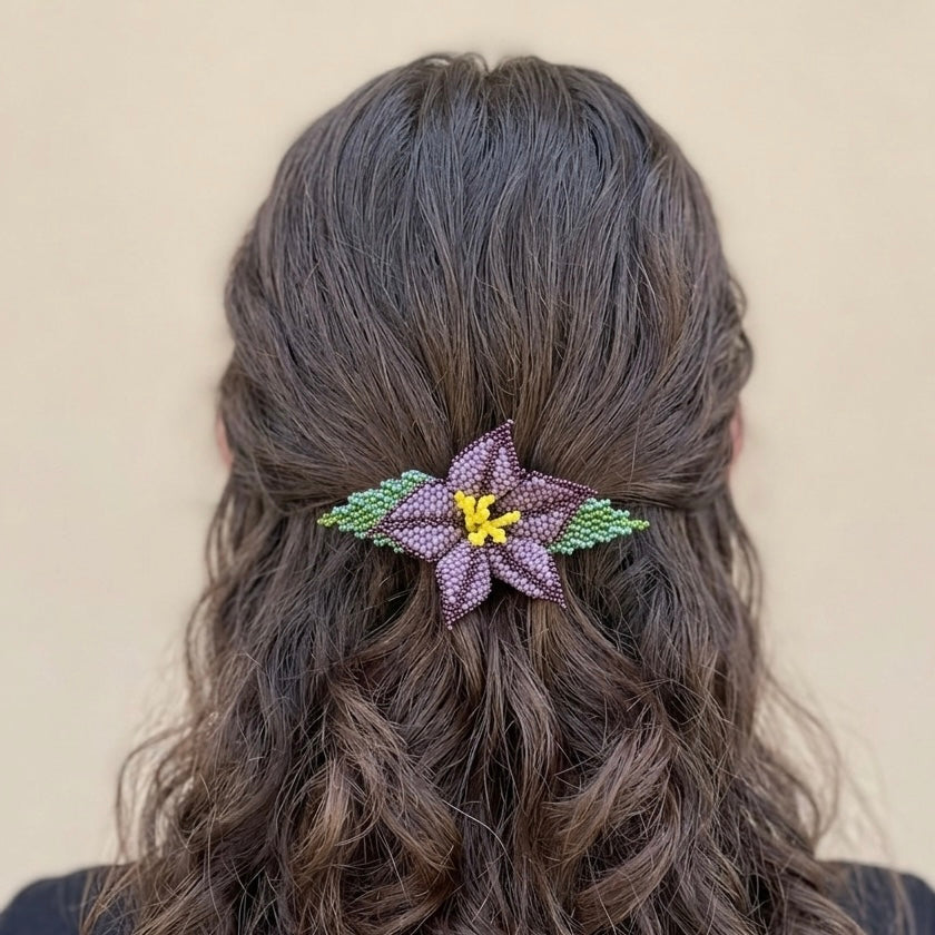 Dusty Lavender Ember Bloom Beaded Hair Barrette-3