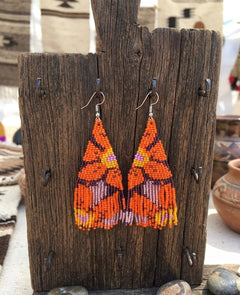 Flower Fringe Beaded Earrings (Orange)-4
