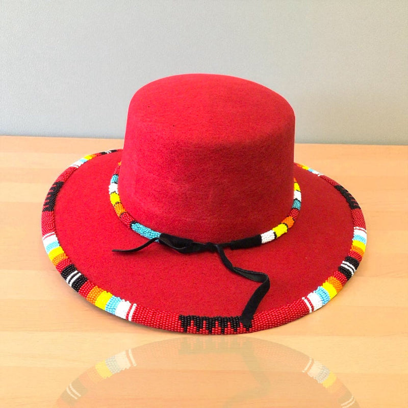 Size-58 Handmade Beaded Hat(Red)-1
