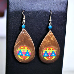 Wood Painted Yellow Round Earrings-1