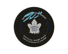 Palet de match officiel des Maple Leafs de Toronto 2023-24 autographié par Joseph Woll-1