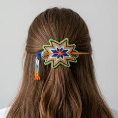 Green Handmade Beaded Star Barrette-1