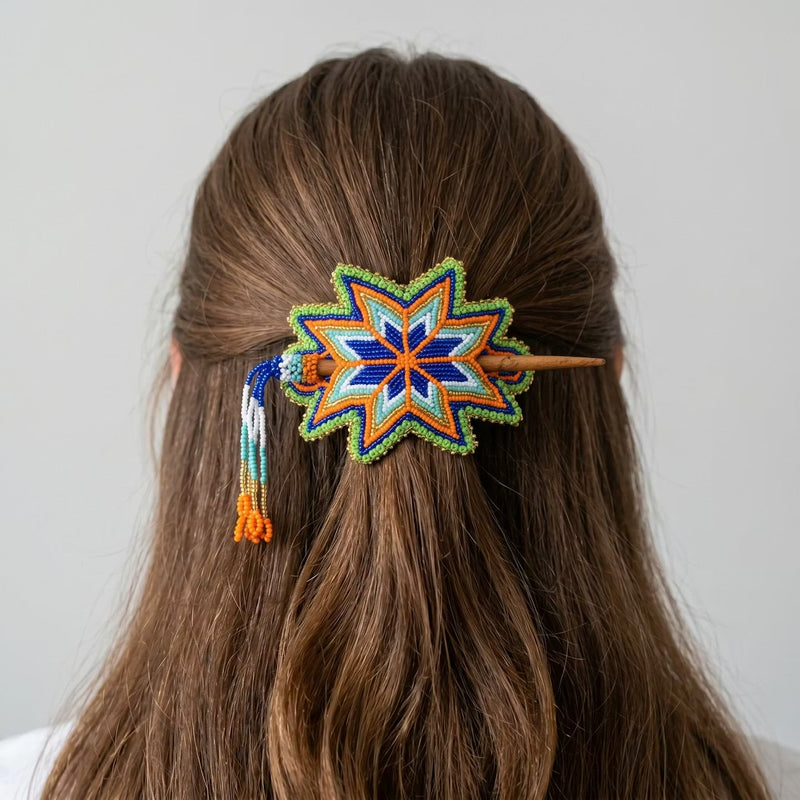 Green Handmade Beaded Star Barrette-1
