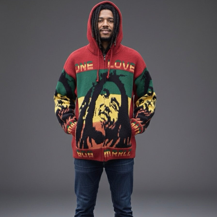Bob Marley grey/ black Unisex Alpaca Sweater-5