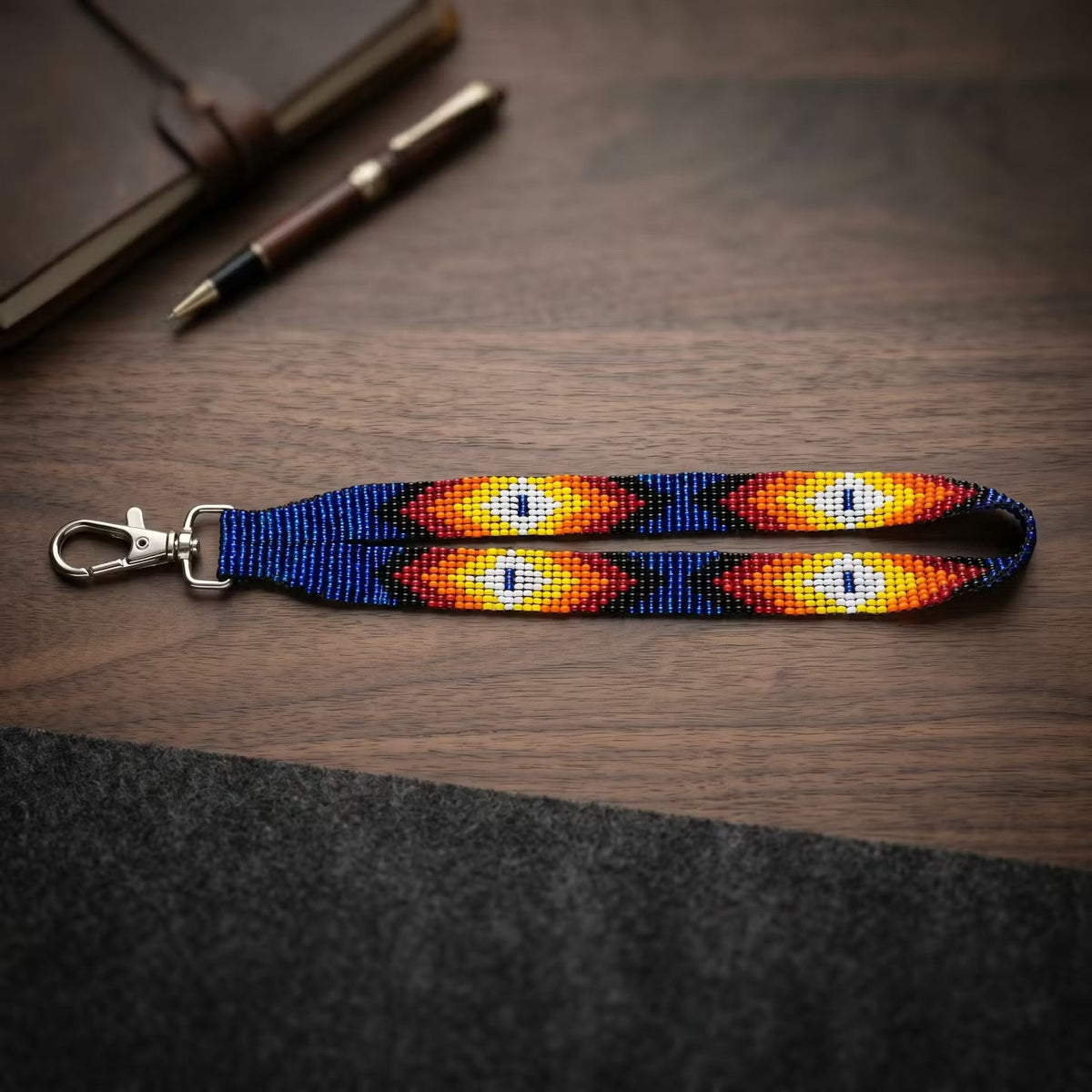 Dark Blue Native American Style Wrist Lanyard