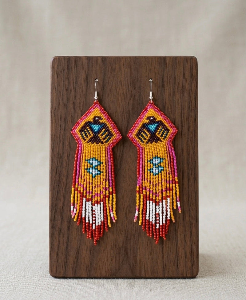Beaded thunderbird earrings yellow-2