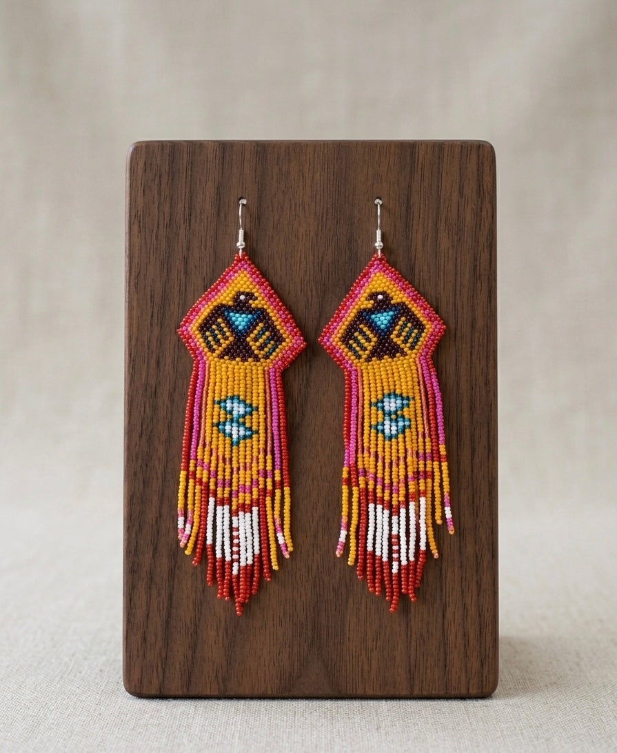 Beaded thunderbird earrings yellow-2