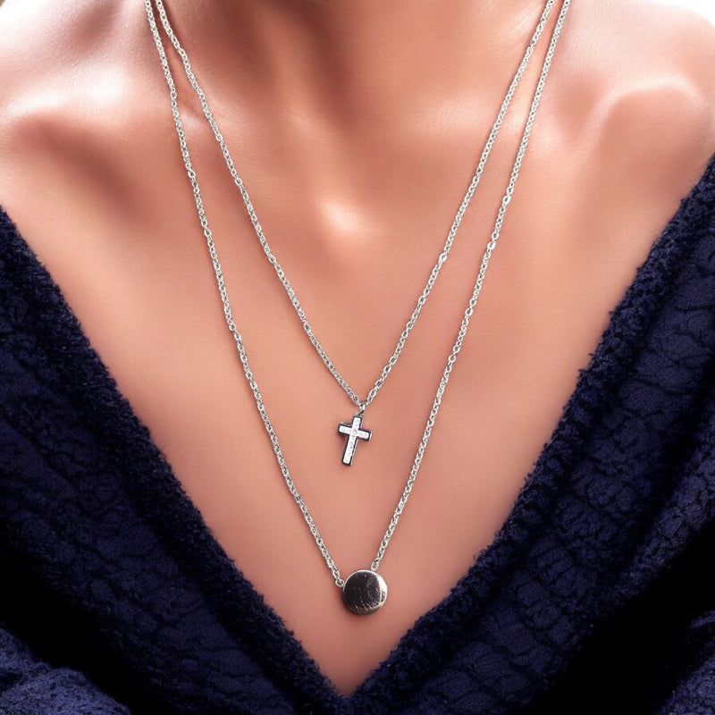 Cross Stainless Steel Necklace Pendants With Long Chain-1
