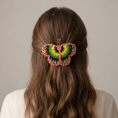 Peach Butterfly Beaded Barrette-2