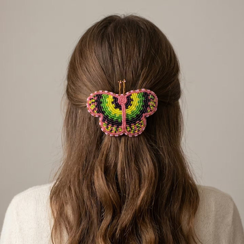 Peach Butterfly Beaded Barrette-2