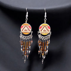 Red and Orange Southwestern Round Shaped Dangle Earrings-1