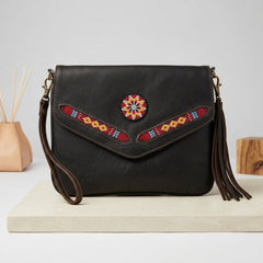 Leather beaded Crossbody bag(Chocolate Brown)-7