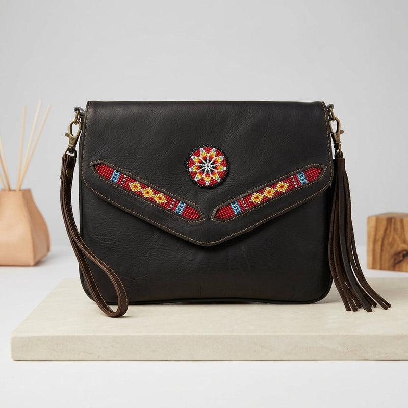 Leather beaded Crossbody bag(Chocolate Brown)-7