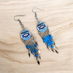 Blue Southwestern Round Shaped Dangle Earrings-2
