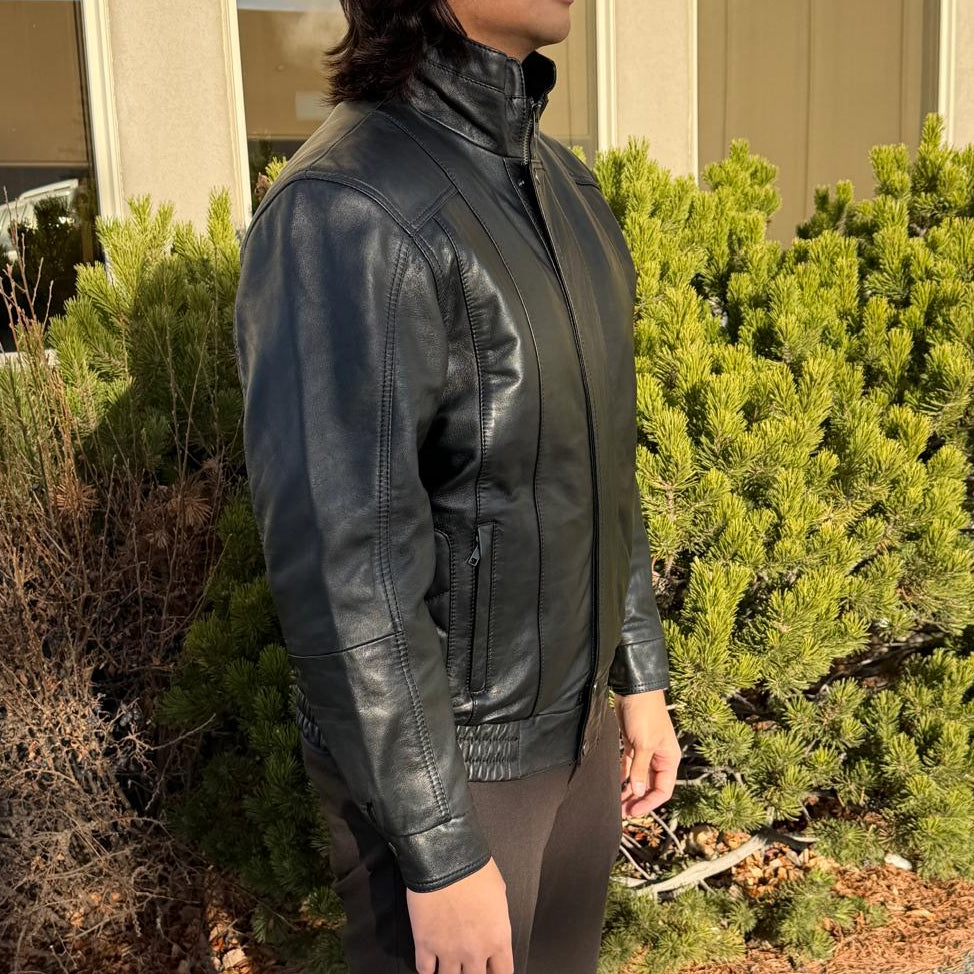 BOL Men's Double Pocket Leather Bomber Jacket-3