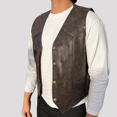 Men’s Buffalo Leather Biker Vest. Adjustable Side Lace Vest-12