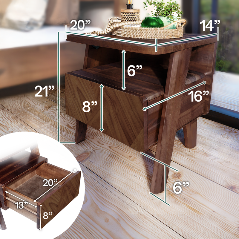 Rum Solid Wood Nightstand-11