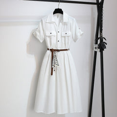 Women’s Summer Waist-Cinching A-Line Shirt Dress – Casual Button-Up Flare Dress-5