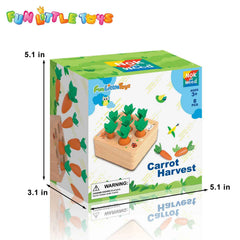 Fun Little Toys - Wooden Carrot Harvest Shape & Size Sorting Game - Ages 3+-6