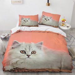 White Cute Cat Duvet Cover Bedding Set-6
