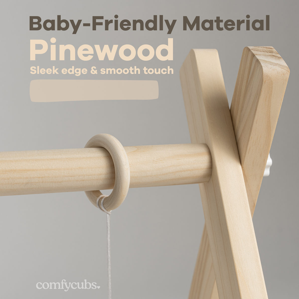 Comfy Cubs - Foldable Baby Play Gym with 5 Hanging Toys - Natural Wood - Ages 0–12 Months-6