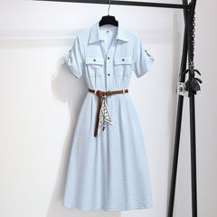 Women’s Summer Waist-Cinching A-Line Shirt Dress – Casual Button-Up Flare Dress-2