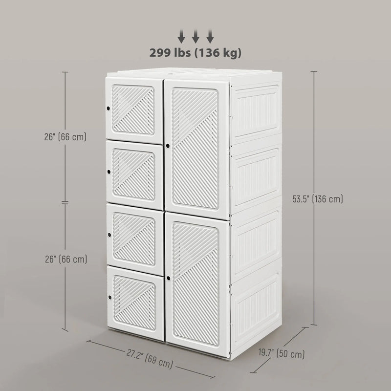 White Portable Wardrobe – Foldable Clothes Storage Organizer with 5 Compartments & Hanging Rod (United States & Canada Delivery Only)-2