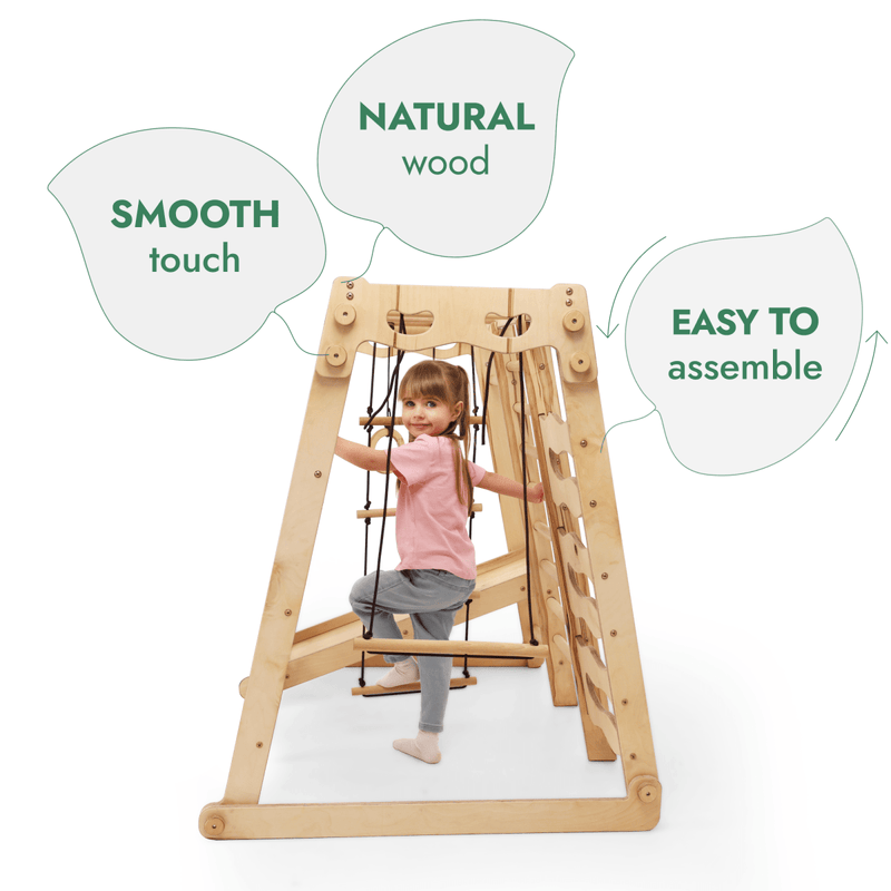 6in1 Indoor Jungle Gym for Toddler: Playground + Swings Set + Slide Board + Rope + Stairs-5