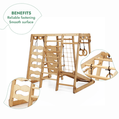 6in1 Indoor Jungle Gym for Toddler: Playground + Swings Set + Slide Board + Rope + Stairs-6